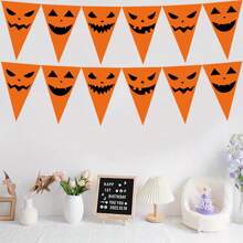 1pc Orange Halloween Party Decorations Pumpkin Triangle Flag Bunting Garland Streamers For Halloween Trick Or Treat Birthday Wedding Home Outdoor Party Supplies