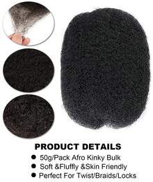 50g/Pcs Afro Kinky Curly Braiding Bulk Hair Extensions For Mini Twists No Weft Soft Locs Afro Kinky Straight Human Hair Extensions Natural Color Cuban Twist Hair Soft Locs Micro Spring Twist For Dreadlocks Loc Repair - SNatural - 查看 4