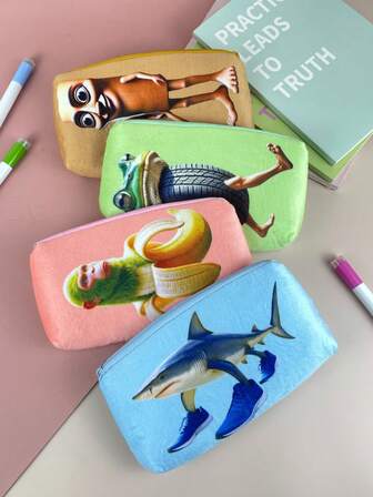 1pc (12cm/4.72Inch) Minimalist But Unique Pencil Case, Available In Yellow/Green/Pink/Blue, Weird Animal Figurine Pencil Bag, Perfect Gift And Collectible,Back To School,School Supplies,Pencil Pouch,School Bag