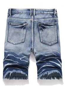 Summer Men's Vintage Washed Denim Shorts - Blue - View 2