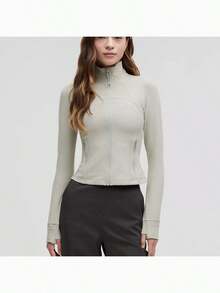 Define Cropped Jacket Nulu-For Yoga Gym Running-Sweat-Wicking-Yoga-All Seasons Sport-Spring/Summer-Autumn/Winter-Back To School - Jade Grey - View 1