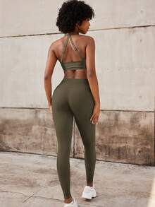 VOYJOY Women's Sports Leggings Scrunch Workout Leggings Compression Butt Lifting Mid High Waist 26 Inch Seamless V Back Yoga Pants - Màu xanh Ô liu - Xem 5