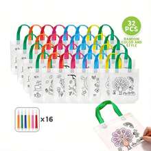 32 Piece Decorative Art Style Colored Non-Woven Tote Bag, DIY Handmade Artwork Perfect For Painting, Crafts, Party Gifts, Holiday And Birthday Gift Bags, School Prizes Back To School/School Supplies, School Gifts - Multicolor - View 8