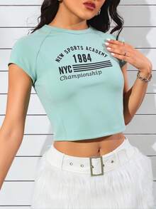 Blusa playera crop top mujer manga corta cuello redondo dama nyc casual lisa moderno fresco juvenil diario comoda - verde menta - Ver 3
