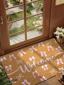 1 Stück Schleifen-Kirsch-Muster Willkommens-Fußmatte, einfacher Stil Innen- und Außen rutschfeste Matte, maschinenwaschbar aus Polyesterfaser, geeignet für Küche, Esszimmer, Flur, Bad, Schlafzimmer, Außenbereich, Eingangsbereich, Heim- und Raumdekoration, für alle Jahreszeiten - Pink - Übersicht 2