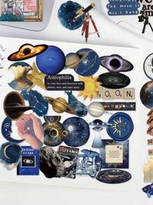 50pcs Mystery Space Stickers PET Material Handbook Laptop Phone Case Luggage Skateboard Helmet Decorative Stickers, School Supplies,Back To School