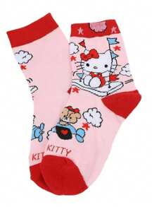 Sanrio 1Pair Sanrio Hello Kitty Socks Kitty Cat Spring And Fall Mid-Calf Cotton Cute Cartoon Girls Socks Girls Gifts
