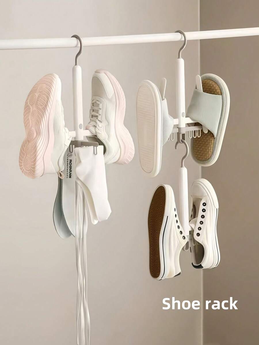 1 Stück vielseitig drehbarer Doppelhaken Schuhständer für Zuhause und Terrasse, windgeschützter Schuhaufhänger ideal für Studentenwohnheime, effiziente Sandalentrocknung Rack perfekt zum Organisieren von Schuhen, stilvolles und platzsparendes Design für Eingangsbereiche, Balkone und Außenbereiche, unverzichtbare Aufbewahrungslösung für saisonale Schuhe, verbessert die Wohndekoration und hält Schuhe ordentlich und zugänglich