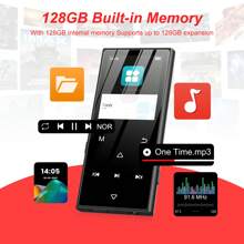 جهاز تشغيل MP3 سعة 128 جيجابايت ، مشغل موسيقى رقمي لاسلكي Bluetooth أو لوحي خالي من الفقد ، راديو ، تسجيل ، مكبر صوت مدمج ، أزرار تحكم تعمل باللمس