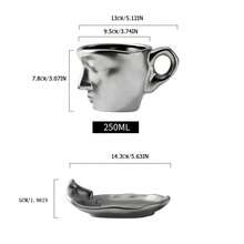 1 套 Ins 风格陶瓷咖啡杯碟（小容量 95 毫升）抽象艺术设计创意个性化脸形浓缩咖啡茶杯，适合日常使用学校用品返校 - 彩色 - 查看 3