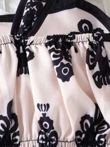 Set de 2 piezas para niñas jóvenes con top corto de tirantes y falda larga estampada vintage de verano