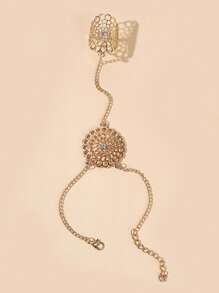 1pc Bohemian Style Hollow Rhinestone Flower Dreamcatcher Web Design Finger Ring Bracelet, Alloy Material Suitable For Men And Women, Daily Casual, Shopping, Party, Dancing, Fashion Accessory, Gift