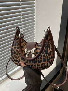 时尚豹纹包，PU斜挎包，俏皮肩带，拉链开合，轻巧设计，适合女性 - 湿擦清洁，适合购物和外出