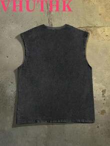 VHUTHK (240g Sleeveless Pure Cotton Washed Vest) 240g Spring And Summer Heavyweight Pure Cotton Washed Vest, Suitable For Daily Wear, Sleeveless Vest Printed With The Letters' GOD'S FLYEST CHILD ' - 黑色 - 查看 2