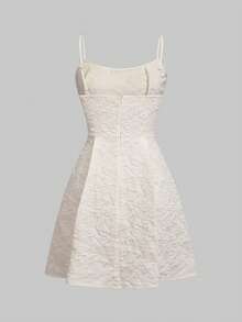 Floreya Summer Wedding Elegant Solid Color High-End Chic Waist-Defining Slim-Fit Spaghetti Strap Midi Dress, Apricot - Cream - View 5