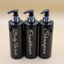 3 Stück 500ml nachfüllbare Badezimmer Flaschen, Shampoo Lotion Spender Flaschen, Seifenspender, PET wiederverwendbare Pumpflaschen mit wasserdichten Kristall Etiketten, Badezimmer Zubehör Set für den Schulanfang
