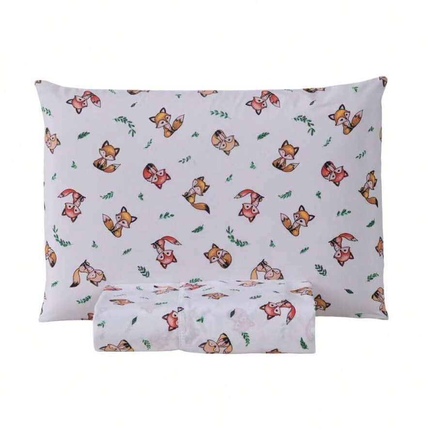 Single Sheet Set With 2 Pieces Printed Cotton Fabric With Elastic All Around And Pillowcase In Matchstick Stitch - Mustard Yellow - View 1