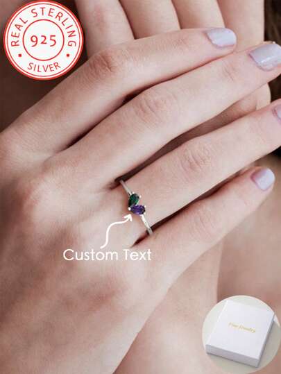 En delikat och elegant ring i 925 silver med 12 färger av födelsesten och kubisk zirkonia är en underbar minnesgåva till jul, årsdagar, alla hjärtans dag och Thanksgiving-smycken för kvinnor.