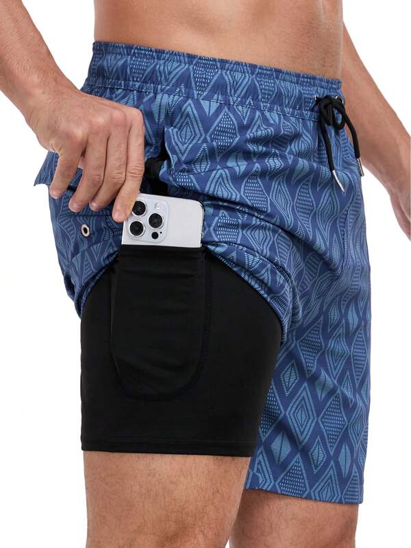 Nuevos shorts de verano para hombres de secado rápido con estampado, pantalones cortos de playa de moda con forro de seda de leche, traje de baño, hawaiano