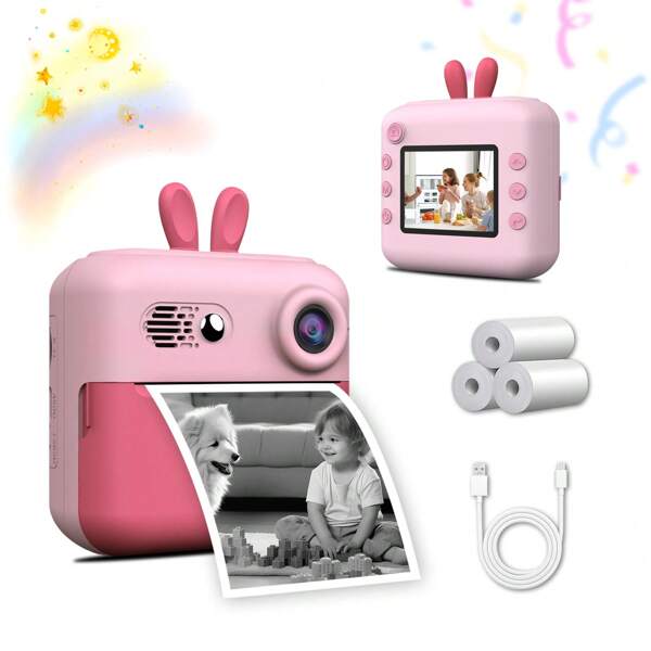 Instant Print Camera For Kids,Selfie Digital Camera With Videos And Music,Portable Travel Camera Toy,Birthday Festival Gifts For Age 3,4,5,6,7,8,9,10,11,12 Years Old