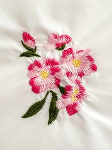 2/3件套优雅花卉刺绣床上用品套装，带荷叶边，包含被套和枕套，不含填充物（1个被套和1/2个枕套） - 白色 - 查看 4