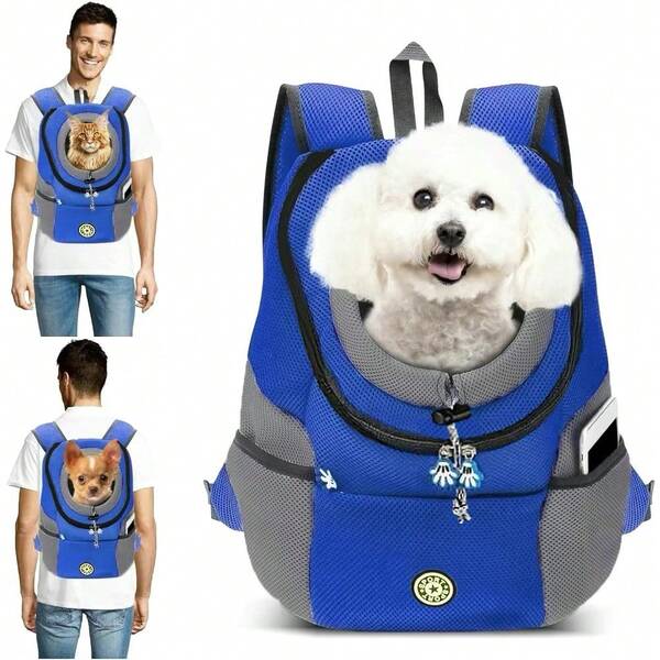 Hundetransport-Rucksack, atmungsaktiver Hunde-Rucksackträger mit verstellbaren Trägern, Seitentaschen, Hunde-Kopf-Rucksäcke mit Gurt, Welpen-Vorder- und Rückträger für kleine Hunde und Katzen mit Gurt für Reisen, Wandern, Radfahren, Outdoor-Nutzung