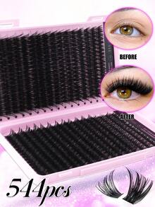 544/640pcs D-Curl Fluffy False Eyelashes, High Capacity, Suitable For Creating Dense, Fluffy And Natural Eye Makeup, DIY Home Makeup, Large Capacity Single Lash Book, Suitable For Beginners, Starters, Makeup Artists, Soft And Long-Lasting, Can DIY Fox Eye/Cat Eye Makeup, Segmented Lash Extension, Portable Lash Book, Convenient For Travel, Suitable For Stage, Wedding - D - View 7