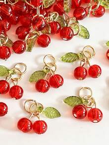 10Pcs Glass & Acrylic Beaded Charms With Golden 304 Stainless Steel Jump Rings Red Cherry Charms Fruit Pendants For DIY Jewelry Making Crafts - Multicolor - View 1