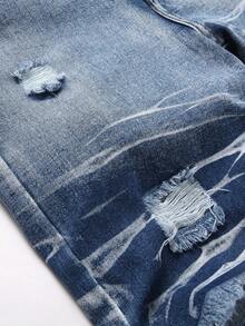 Summer Men's Vintage Washed Denim Shorts - Blue - View 4