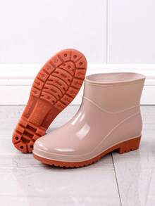 Women's Rain Boots, Solid Color Commuter PVC (Polyvinyl Chloride) Rain Shoes, Outdoor Garden Shoes, Non-Slip Waterproof Boots, Waterproof Shoes, Khaki, Black, Women's Water Shoes, Kitchen Rubber Shoes - Khaki - View 1