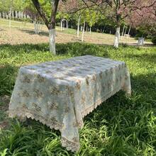1 件蕾丝刺绣桌布，现代乡村奢华涤纶矩形桌布，家庭厨房咖啡厅野餐婚礼节日装饰