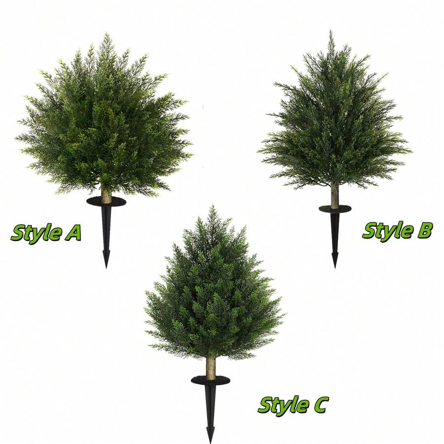 2026 New 2FT Artificial Cedar Topiary Tree With Garden Garden Spikes – UV Resistant Faux Cypress Shrub For Outdoor Garden, Porch, Patio 2 Packs Realistic Decorative Plant For Home & Holiday  (Style C 2 Pack) - Style C 2Pack - 查看 1