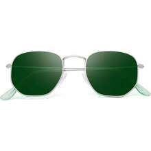 Gafas de sol polarizadas para mujer, gafas de sol de espejo planas hexagonales cuadradas de moda con protección - A33-plata/verde claro - Ver 1