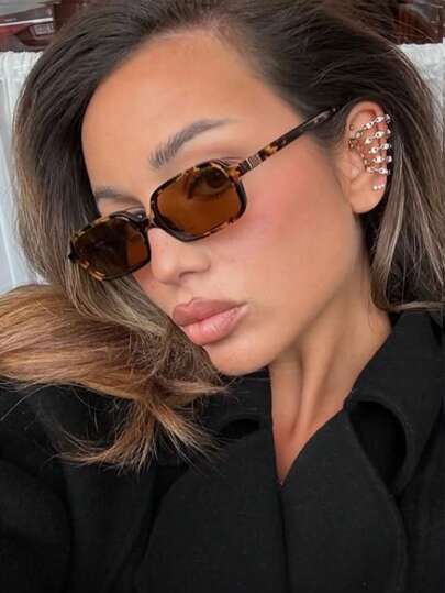 Brand Designer Rectangle Sunglasses Women Luxury Vintage Small Frame Square Black Eyewear Summer Traveling Shades UV400 Shade Going Out Outfit Outdoor Beach Seaside Vacation And Gift For Family And Friends