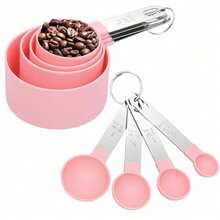 8 件套量杯和量勺套装，可堆叠量杯和量勺，带不锈钢手柄的嵌套量杯，用于烹饪和烘焙的厨房小工具 - 彩色 - 查看 3