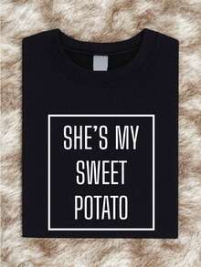 1 PC She's My Sweet Potato I Yam T-Shirts, Couples Thanksgiving Shirts, Thankful Shirt, Funny Thanksgiving, Matching Shirt, Funny Couple IT-3192 - 黑色T卹她是我的地瓜 - 查看 2