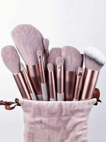 20pcs Makeup Brush Set, Including: 13pcs Makeup Brushes (Blush Brush, Foundation Brush, Eyeshadow Brush, Contour Brush, Eyebrow Brush, Powder Brush, Etc.) + 1pc Drawstring Makeup Bag, 1pc #4 Foundation Brush + 2pcs Pink Makeup Sponges + 2pcs Black Makeup Sponges, 3 Options: 1) 4pcs Makeup Sponges (2 Pink + 2 Black), 2) 1pc #4 Foundation Brush, 3) 13pcs Makeup Brushes + Bag + 4pcs Sponges + 1pc #4 Foundation Brush