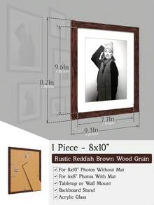 1个5x7/8x10/8x8/12x12/12x16英寸复古风格相框，采用质朴的红棕色木纹，可作墙面装饰，充满怀旧气息，配有衬垫，做旧表面工艺，材质独特，可作拼贴画廊相框，是承载经典怀旧故事的理想礼物。
