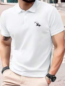 男士休闲轻薄透气纯色短袖Polo衫，适合夏季商务、通勤和日常穿着。 - 白色 - 查看 2