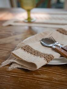 Tokoto 1pc Bohemian Woven Table Runner, Vintage Geometric Jacquard Tassel Dining Table Decor Cloth, Wabi-Sabi Style Coffee Table Cloth - Multicolor - View 7