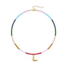 TUANZISP 1pc Women's Colorful Beaded Letter Pendant Necklace, Delicate Unique Design, Sweet Cool Style, Layered Beaded Necklace, Fashion Versatile Casual Jewelry Gift For Women, Birthday, Valentine's Day