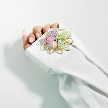 两件套彩色/橙色花卉衬衫纽扣套，女士袖扣，适合日常穿着、节日和商务场合，手工制作，无需缝纫，只需3秒即可佩戴，是理想的情人节礼物。 - 花 - 查看 3