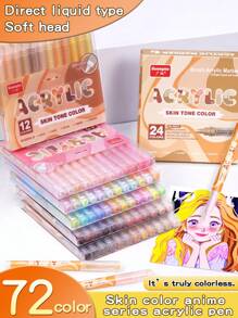 GuangNa 12 Colors Straight Direct Liquid Skin/Macaron Color Arcylic Marker Pen, Soft-Tip Animation Painting Marker Pen, Skin Color Art-Specific Acrylic Paint Markers, School Supplies,Back To School