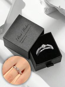 Gift Boxed Luxury High-End Stacked Cubic Zirconia Rings, Suitable For Women's Wedding, Engagement Wear And Holiday Gifts - Silver - View 1