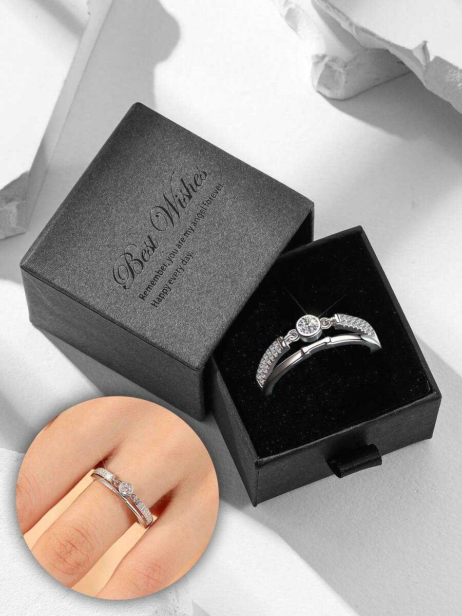 Gift Boxed Luxury High-End Stacked Cubic Zirconia Rings, Suitable For Women's Wedding, Engagement Wear And Holiday Gifts - Silver - View 1
