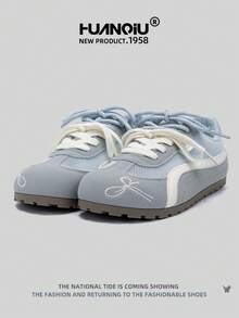 HUANQIU 2025 New Women's Shoes, Women's Skateboard Shoes, A Pair Of And Fashionable Breathable Lace-Up Home Office Outdoor White Shoes Versatile Light And Comfortable White Shoes Lace-Up Soft-Soled Sports Shoes Casual Shoes Running Shoes Christmas Apple Red Four Seasons Shoes - Blue - View 3