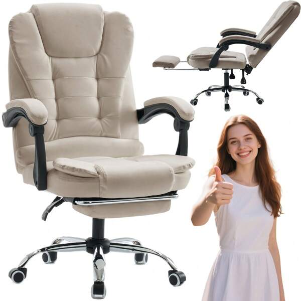 AJWF Gaming Stuhl, Bürostuhl mit Taschenfedern Lendenwirbelstütze, ergonomischer komfortabler breiter Büro-/Computerstuhl (Beige)