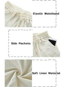 Womens Wide Leg Linen Pants High Waisted Drawstring Flowy Casual Crop Trousers With Pockets Back To School Halloween Christmas New Year - 深藍色 - 查看 5