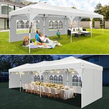 tooluck 10x30ft Pop Up Canopy Tent Gazebo For Parties With 5 Sidewalls Push Center Lock & Air Vent Waterproof & UPF50+ Gazebo Outdoor Tent For Party Wedding BBQ With 4 Sandbags 8 Stakes & 16 Ropes,White - 白色 - 查看 2