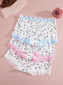 3pcs/Pack Lace Trim Cute Print Women's Boyshort Panties - Multicolor - View 3